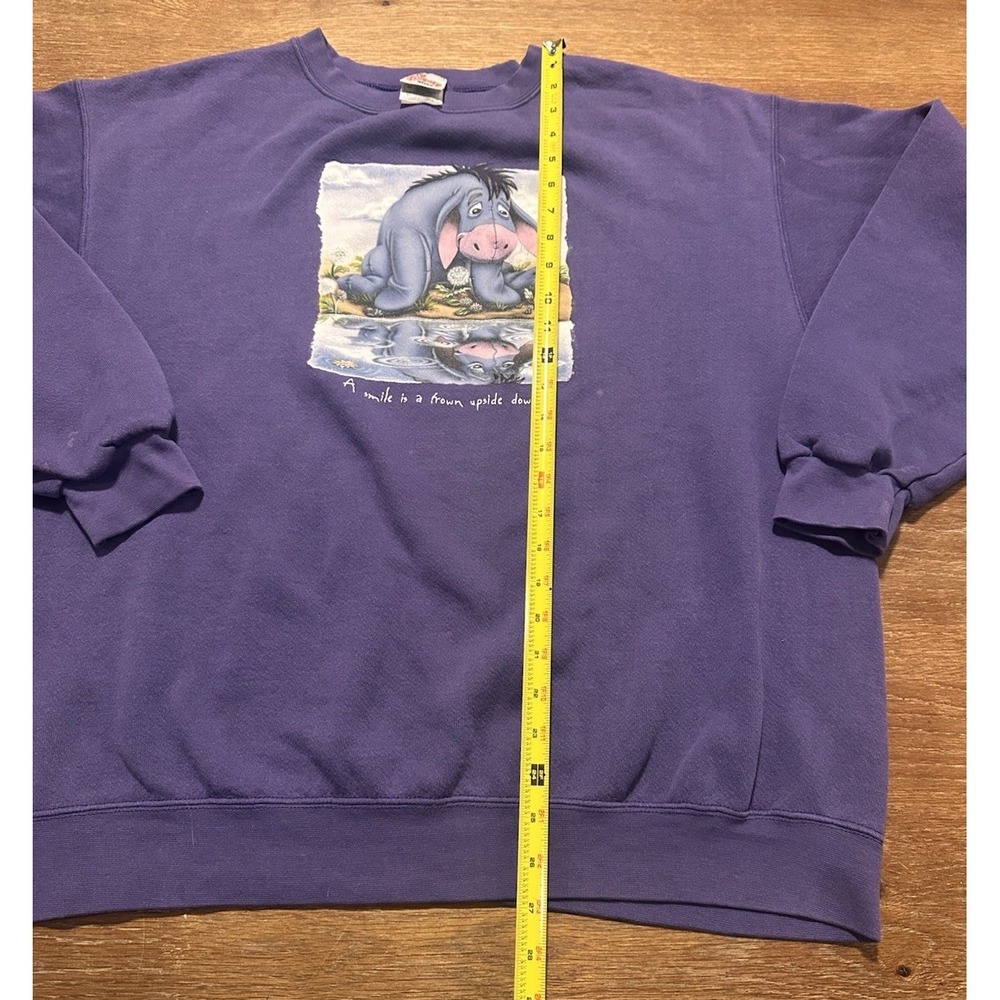 VTG Disney Store Eeyore Sweatshirt Size XL Purple Smile is a Frown Upside Down - Picture 5 of 9
